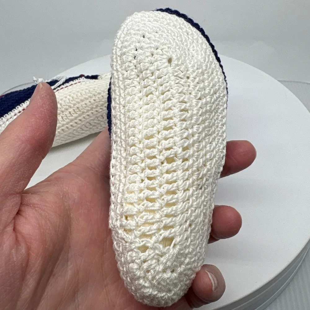 Handmade Crochet Baby Shoes High Top Sneaker Navy Blue White‎ Red Baby Shower